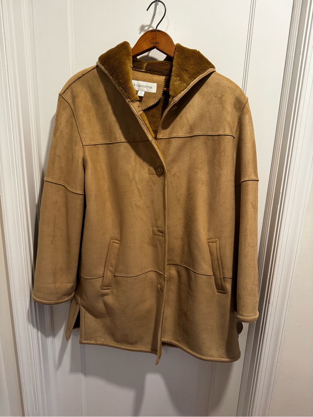 Liz Claiborne Classic Tan Suede-Look Women's Coat with Faux Shearling Collar